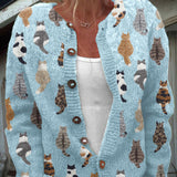 Charlotte™ | Cozy Cat Print Cardigan
