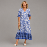 PATRICIA | GRACEFUL FLORAL V-NECK MIDI DRESS