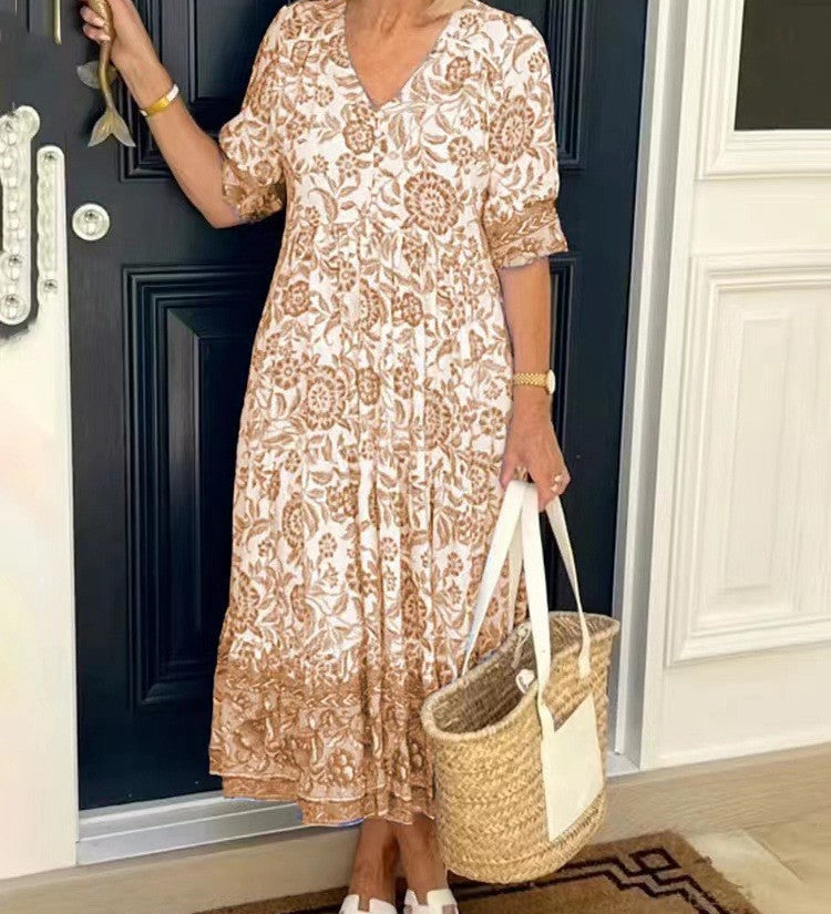 PATRICIA | GRACEFUL FLORAL V-NECK MIDI DRESS