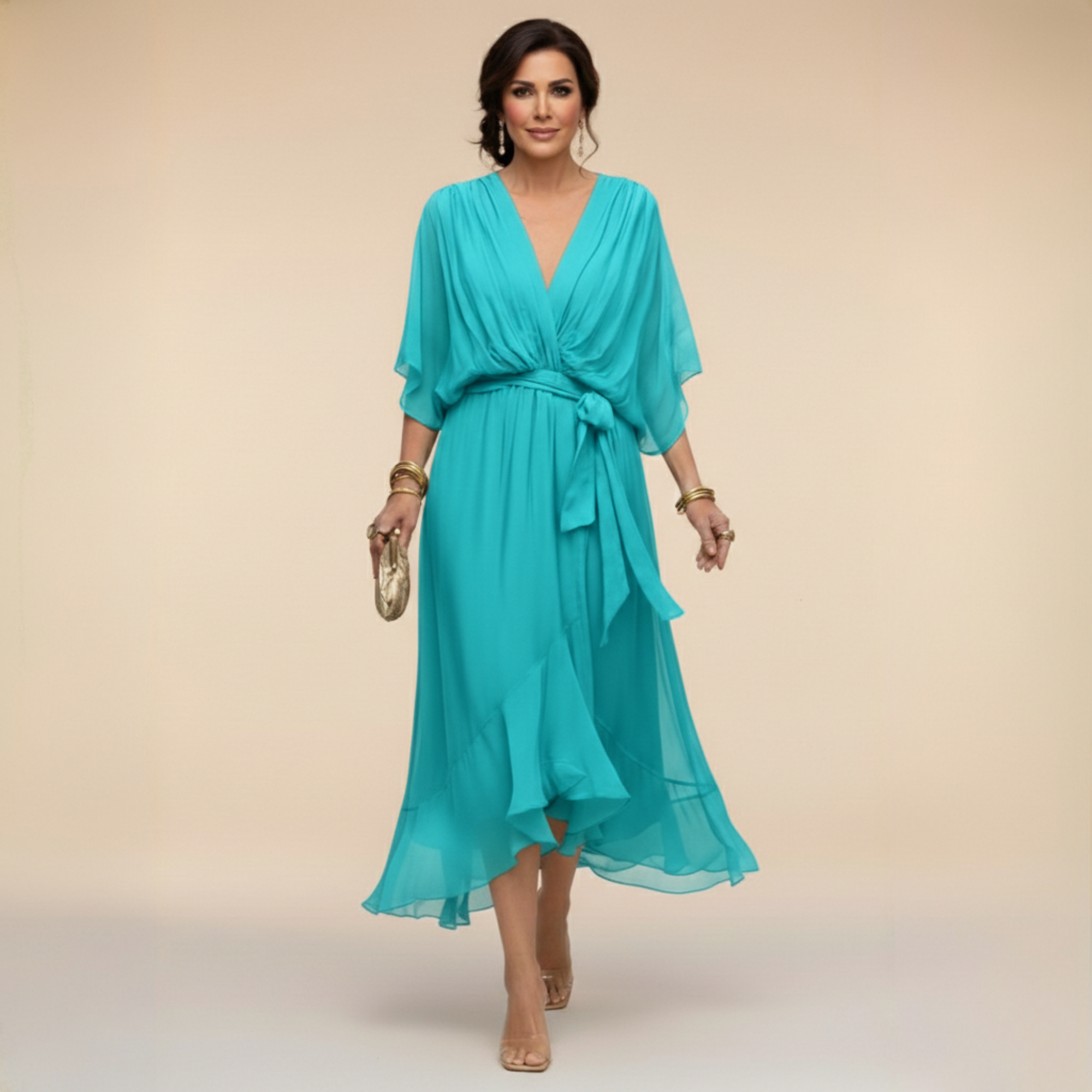 HELEN | ELEGANT V-NECK MIDI DRESS