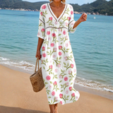 Soft Summer Midi Dress with Rose Print
