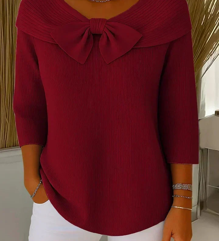 Jumper with Bow and Round Neckline for Women