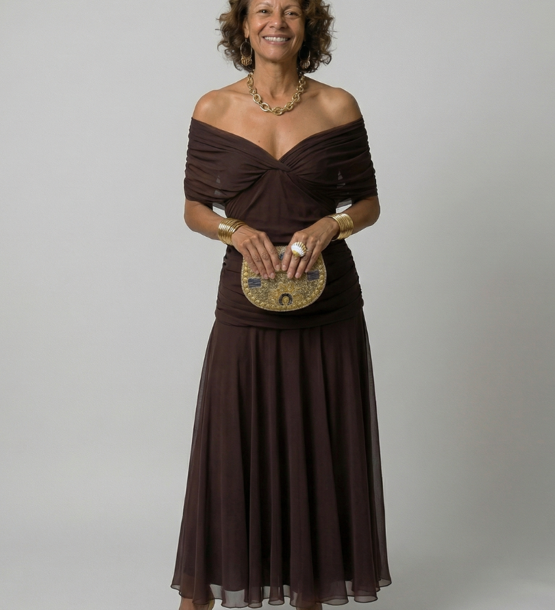 JANET | OFF-SHOULDER FLOW MIDI DRESS