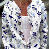 Vynora™ | Vintage Floral Bird Print Button-Front Cardigan Sweater