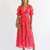 VALERIE | FLORAL PUFF SLEEVE MIDI DRESS