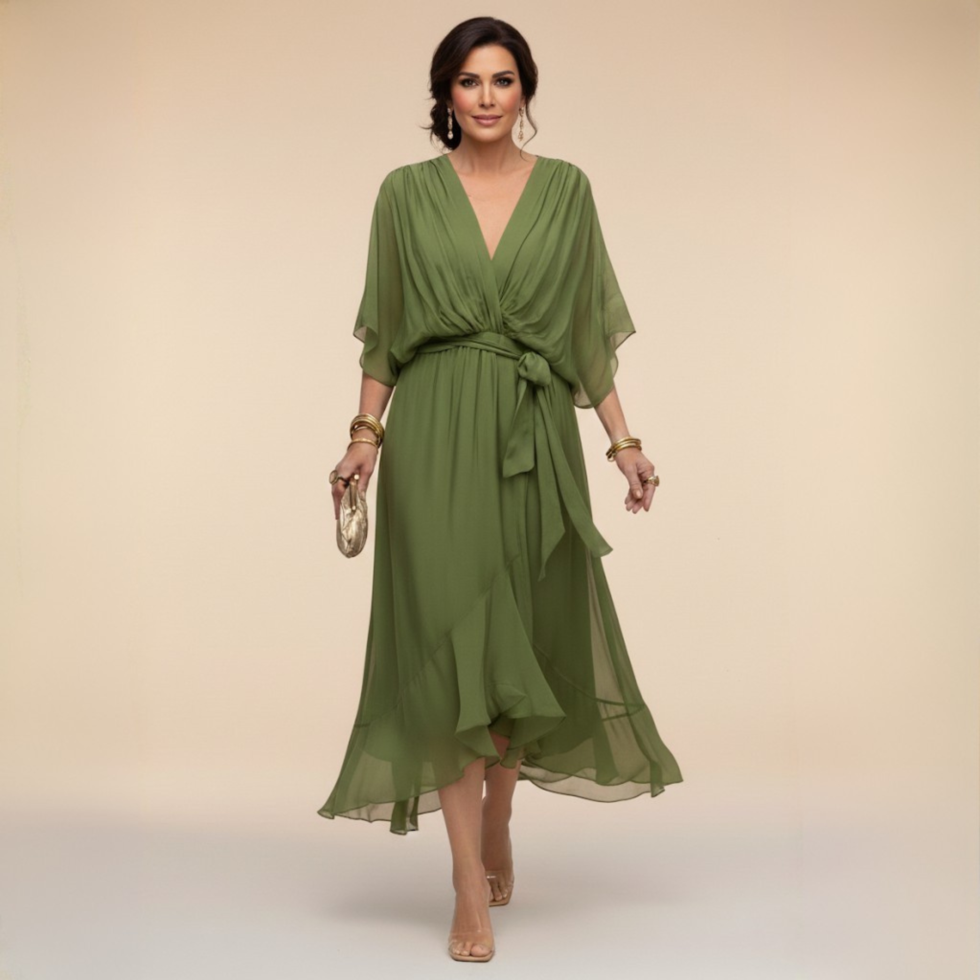 HELEN | ELEGANT V-NECK MIDI DRESS