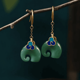 Vintage-Inspired Green Elephant Earrings