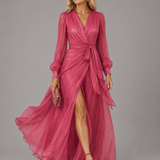 BEATRICE | ELEGANT CHIFFON V-NECK MAXI DRESS