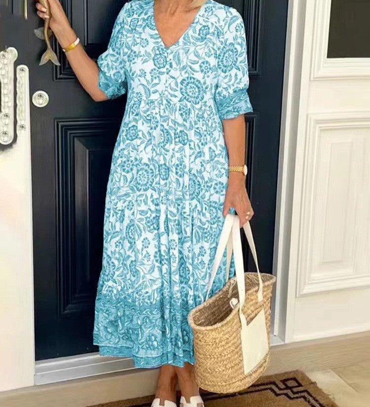 PATRICIA | GRACEFUL FLORAL V-NECK MIDI DRESS