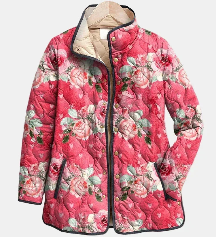 Freya | Charming Pink Floral Print Quilted Jacket