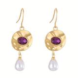 Purple Zirconia Accented Pearl Earrings