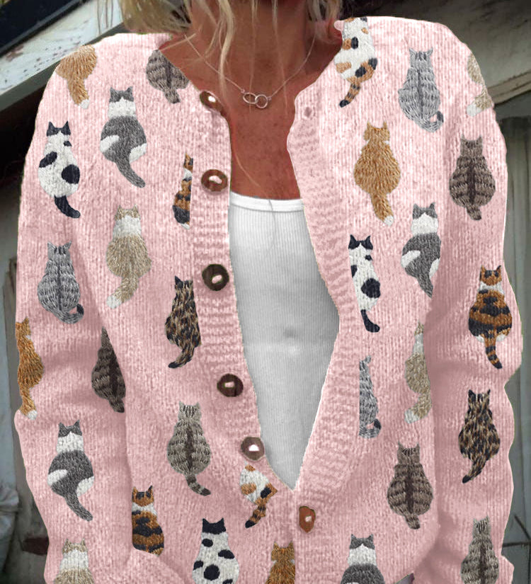 Charlotte™ | Cozy Cat Print Cardigan