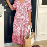 PATRICIA | GRACEFUL FLORAL V-NECK MIDI DRESS