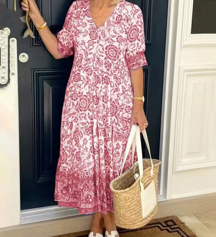 PATRICIA | GRACEFUL FLORAL V-NECK MIDI DRESS