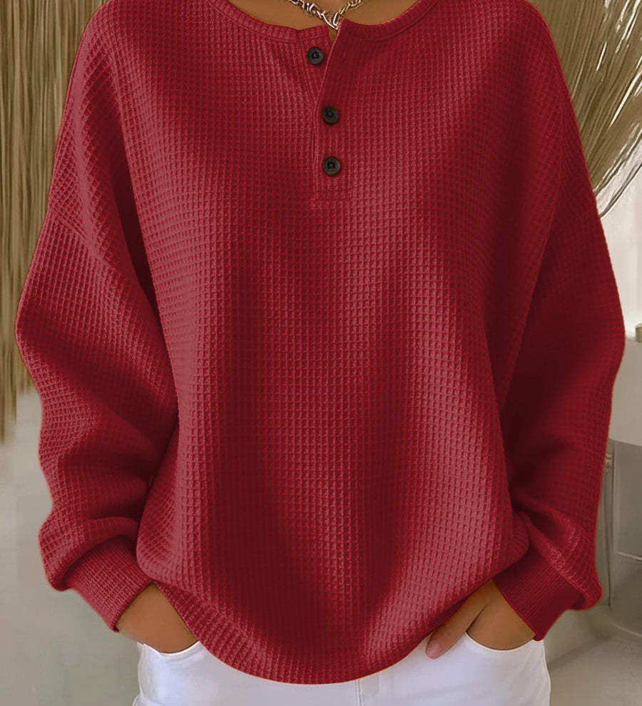 Mirabel | Cosy Waffle Henley Sweatshirt