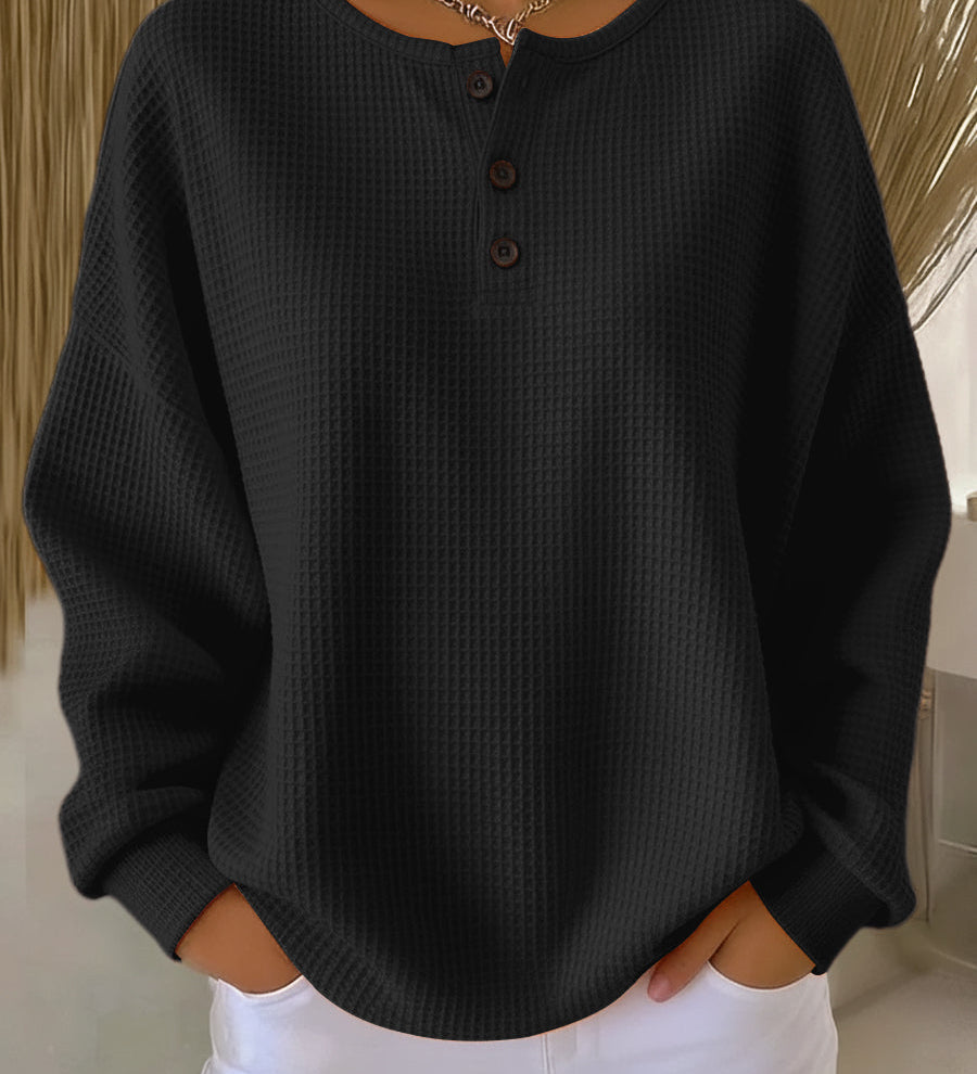 Mirabel | Cosy Waffle Henley Sweatshirt