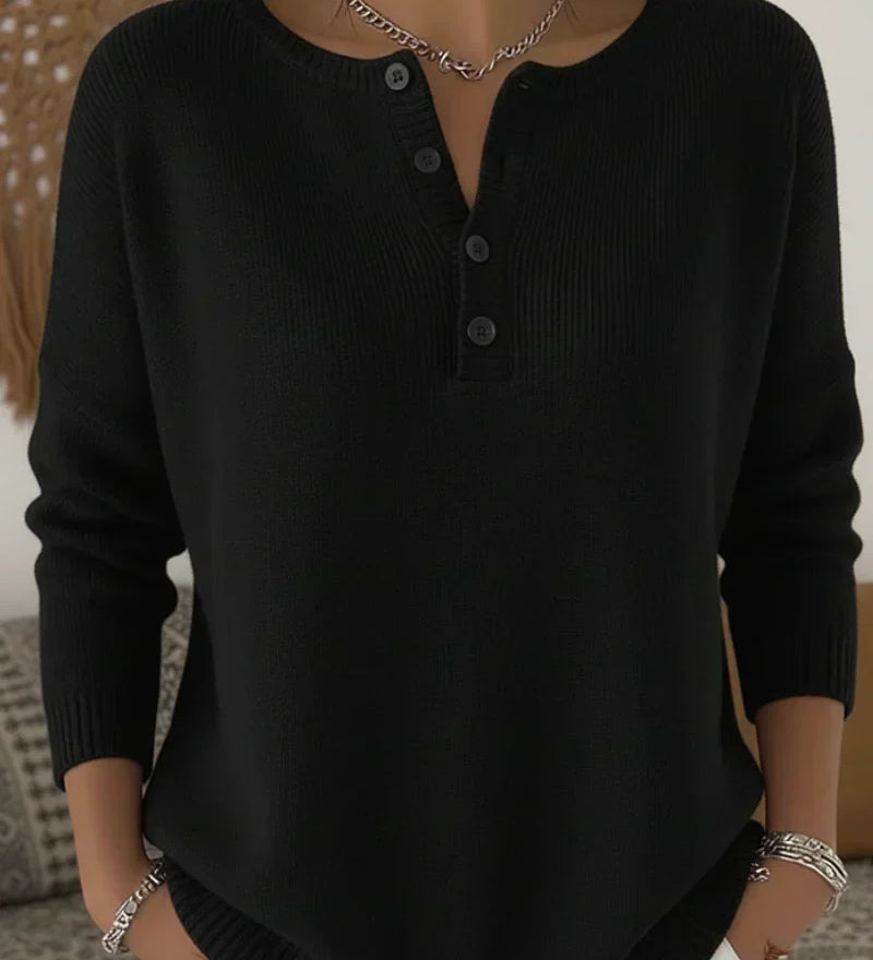 Henley Button-Up Knit Jumper for Women