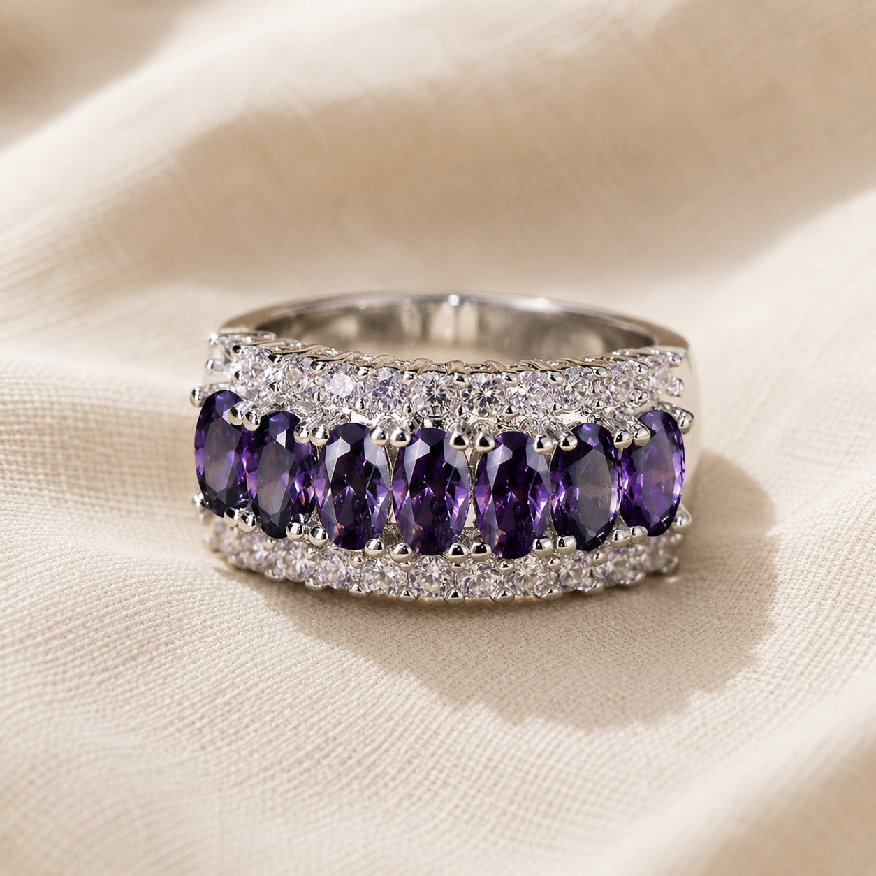 Bohemian Amethyst Ring with Cubic Zirconia Accents