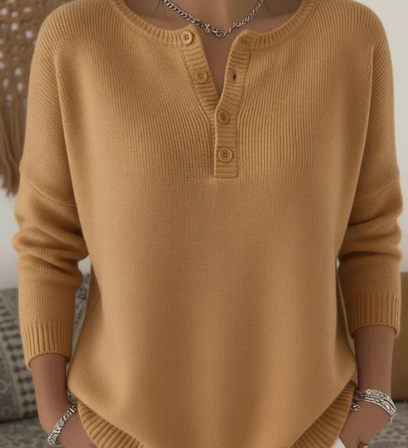 Helena | Henley Button Up Knit Jumper