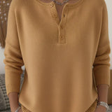 Henley Button-Up Knit Jumper for Women
