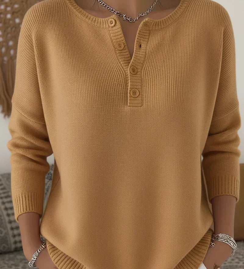 Henley Button-Up Knit Jumper for Women