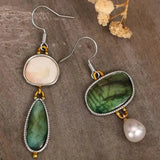 Retro Green and White Stone Earrings