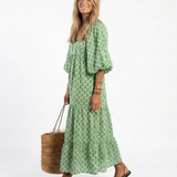 PAULINE | PATTERNED V-NECK MIDI DRESS