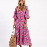 PAULINE | PATTERNED V-NECK MIDI DRESS