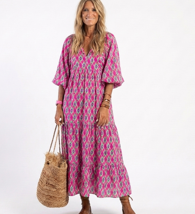 PAULINE | PATTERNED V-NECK MIDI DRESS
