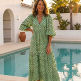 PAULINE | PATTERNED V-NECK MIDI DRESS