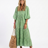 PAULINE | PATTERNED V-NECK MIDI DRESS