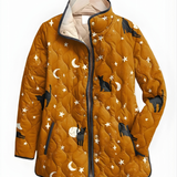 Maya™ | Black Quilted Jacket with Cat Pattern