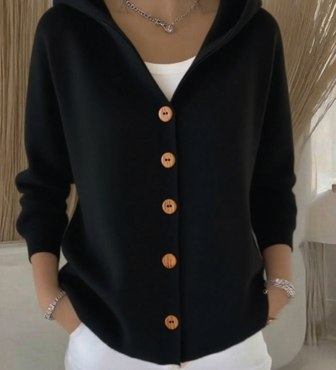 Darienne | Hooded Button Up Knit Cardigan
