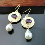 Purple Zirconia Accented Pearl Earrings