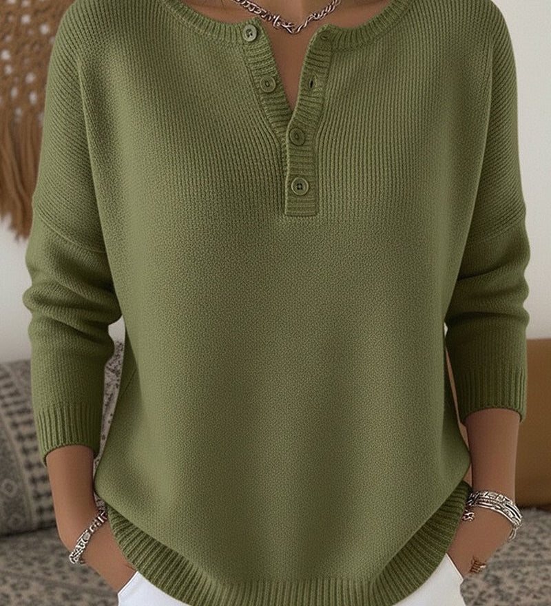 Henley Button-Up Knit Jumper for Women