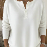 Henley Button-Up Knit Jumper for Women