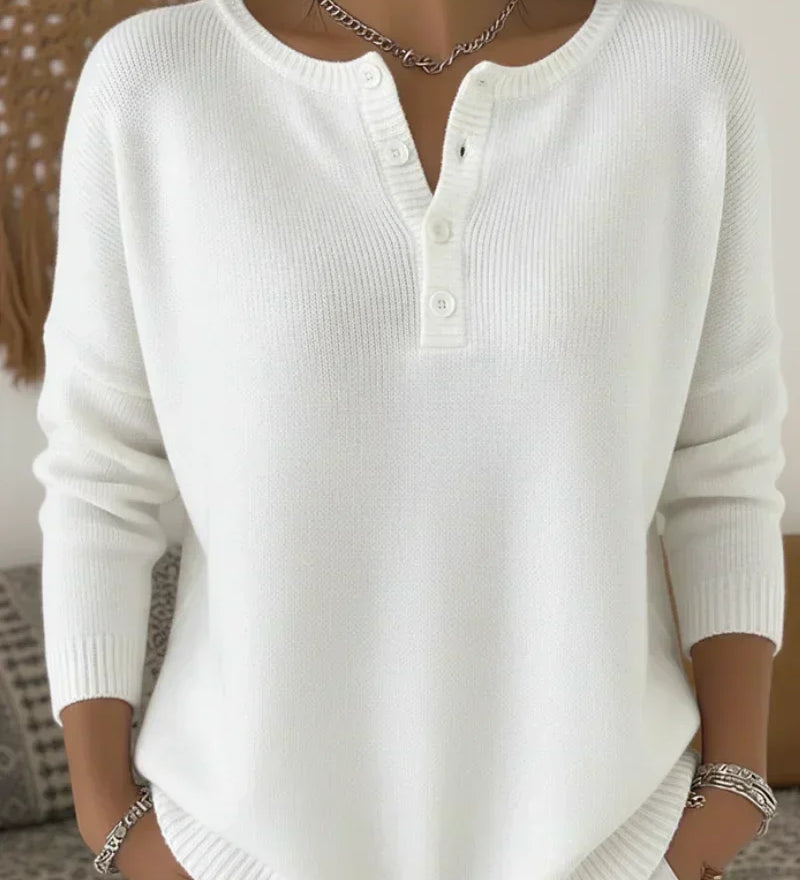 Henley Button-Up Knit Jumper for Women