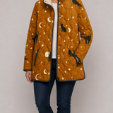 Maya™ | Black Quilted Jacket with Cat Pattern