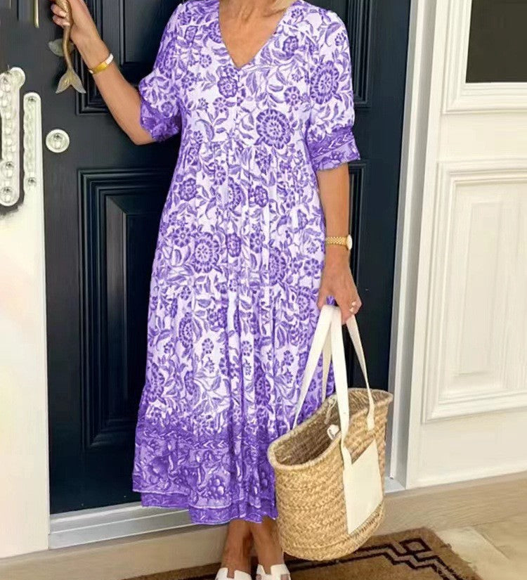 PATRICIA | GRACEFUL FLORAL V-NECK MIDI DRESS