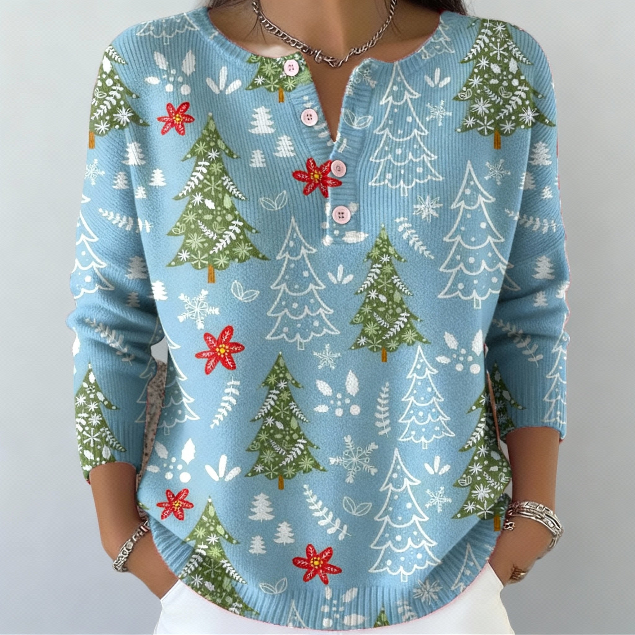 Iris - Festive Button-Detail Christmas Sweater
