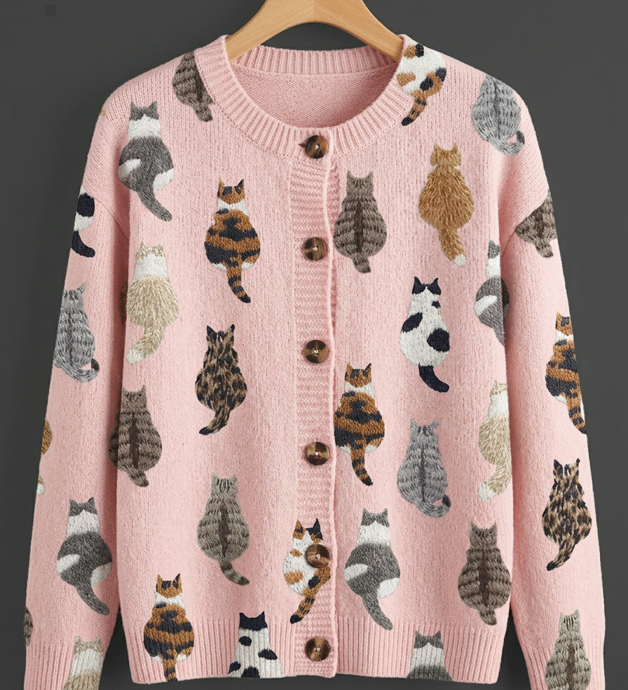 Charlotte™ | Cozy Cat Print Cardigan