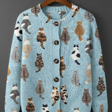 Charlotte™ | Cozy Cat Print Cardigan