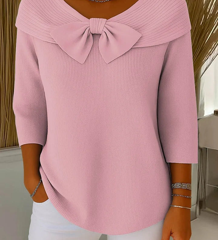 Jumper with Bow and Round Neckline for Women