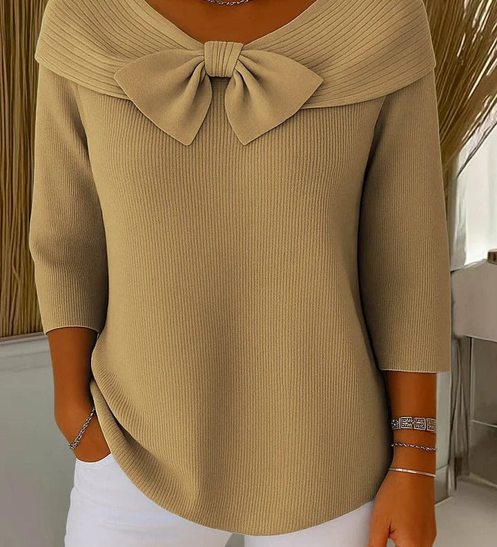 Jumper with Bow and Round Neckline for Women