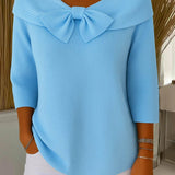 Jumper with Bow and Round Neckline for Women