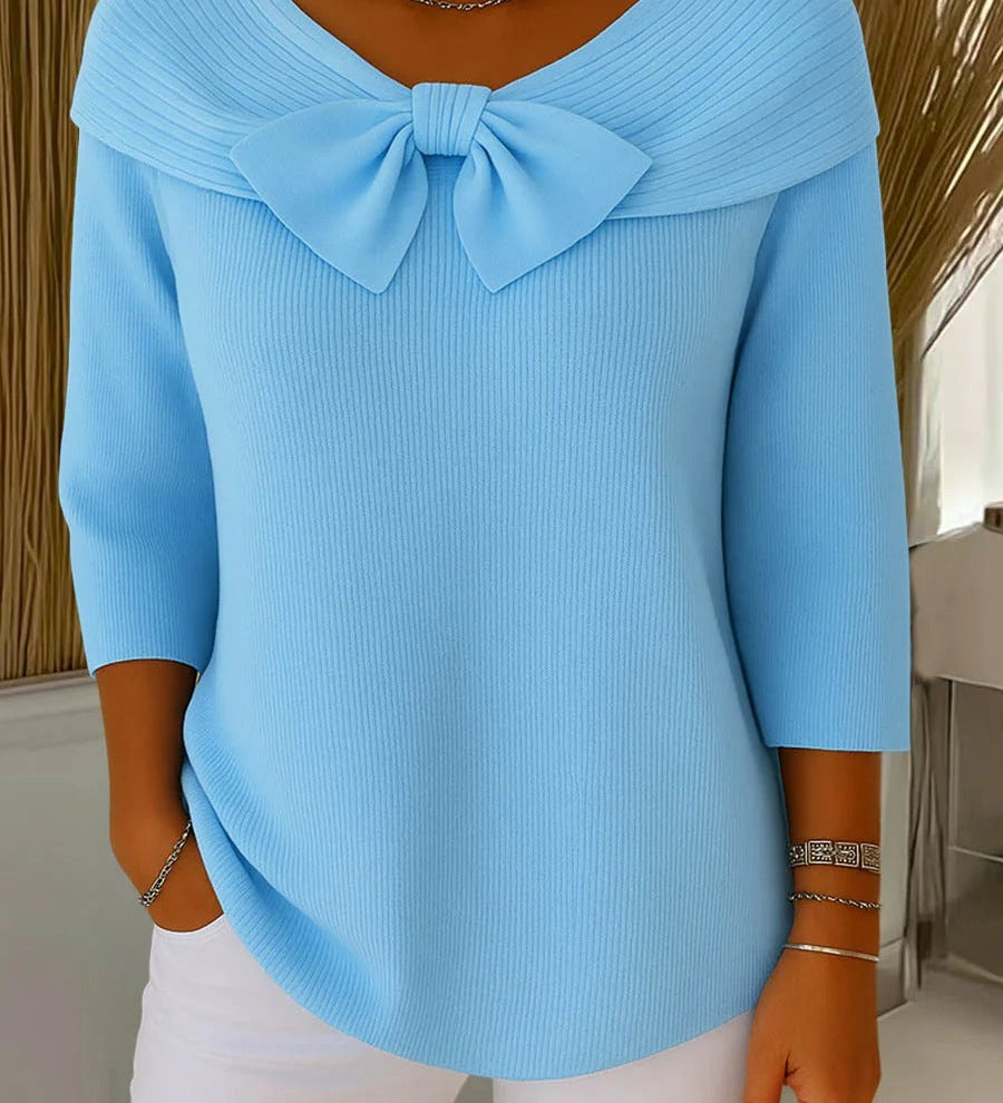 Jumper with Bow and Round Neckline for Women