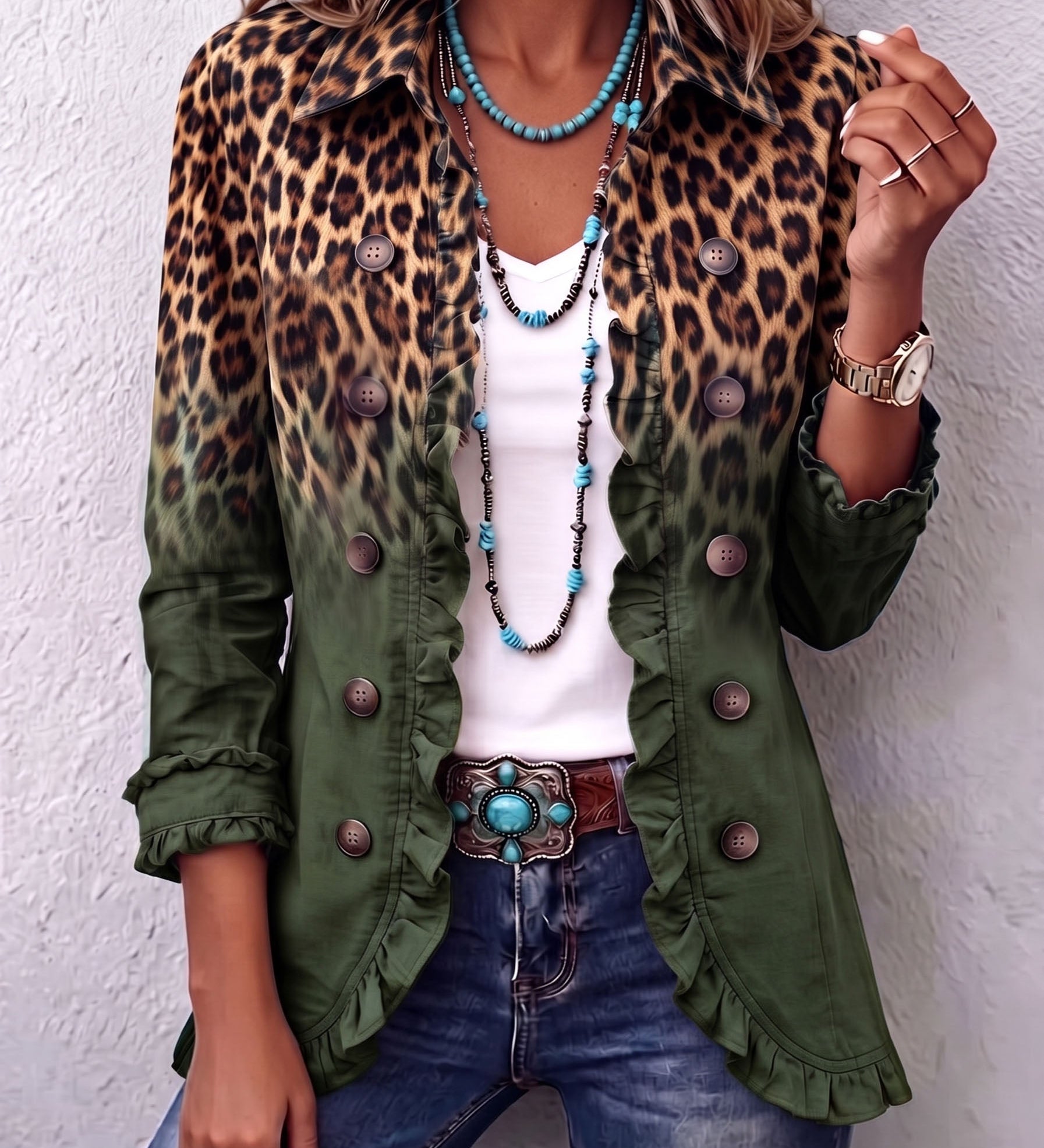 Elspeth | Leopard Ombre Ruffle Blazer Jacket