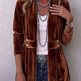 Holliwell | Vintage Lapel Button Accent Long Sleeve Open Front Jacket