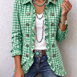 Charlene | Gingham Ruffled Button Down Jacket