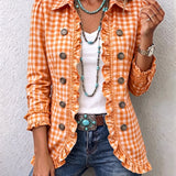 Charlene | Gingham Ruffled Button Down Jacket